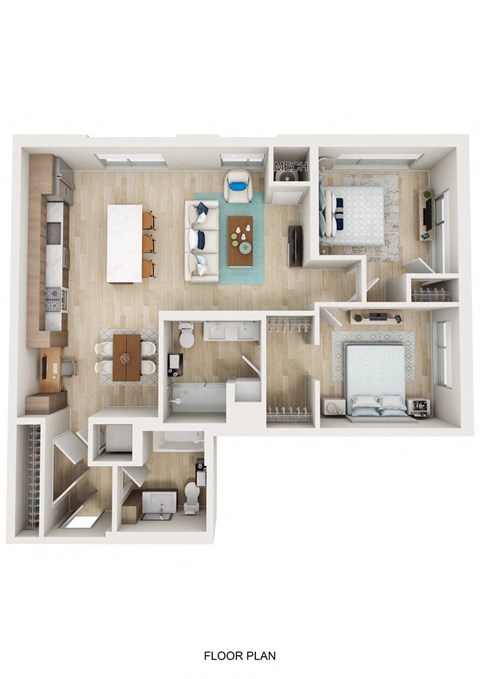 Floor plan for 2 beds, 2 baths, 1059 sqft